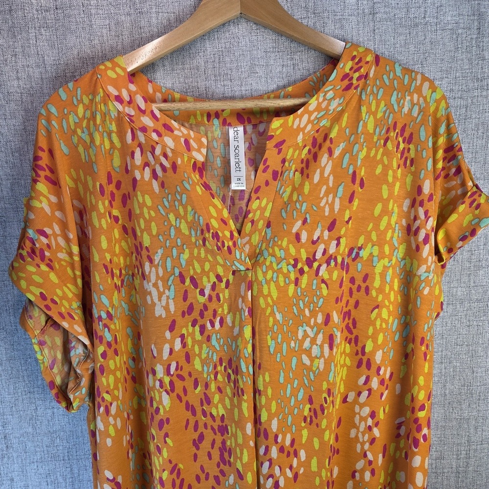 BohoChic Abstract Womens 2X Blouse Short Roll Tab Sleeve NWT Dear Scarlett Lizzy - Picture 2 of 7